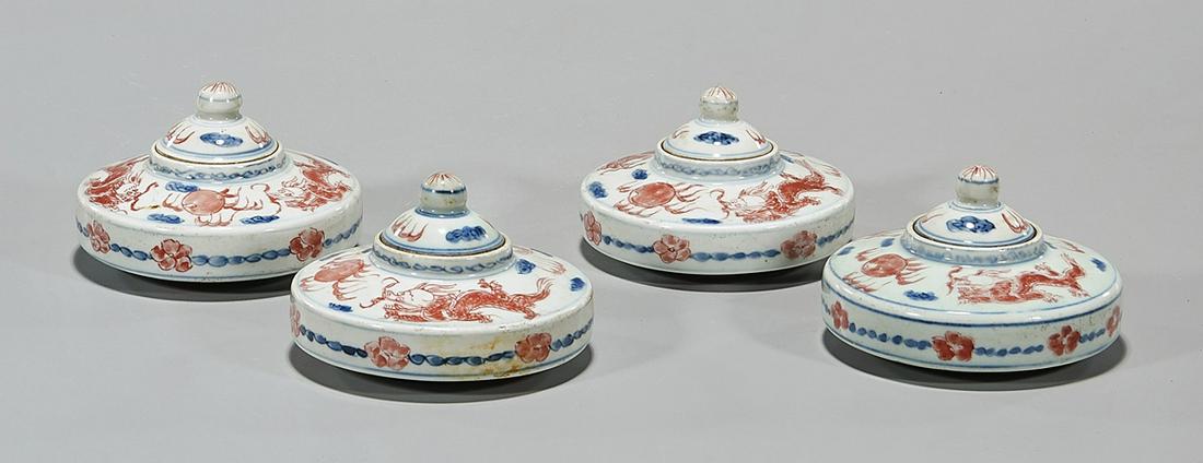 Group of Four Chinese Red, Blue and White Porcelain (1 of 3)