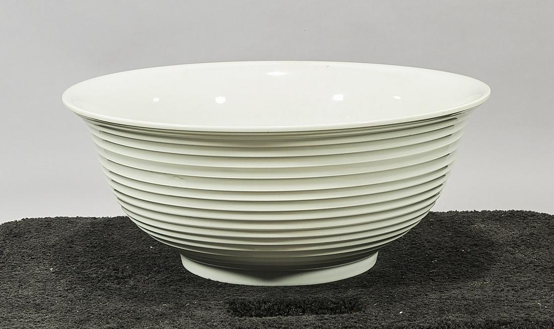 Large Chinese White Glazed Porcelain Bowl: Large Chinese white glazed porcelain bowl; of ribbed design; 7 1/2" x 21 1/2" (approx.) Condition: wear, frits, pits, minor loss