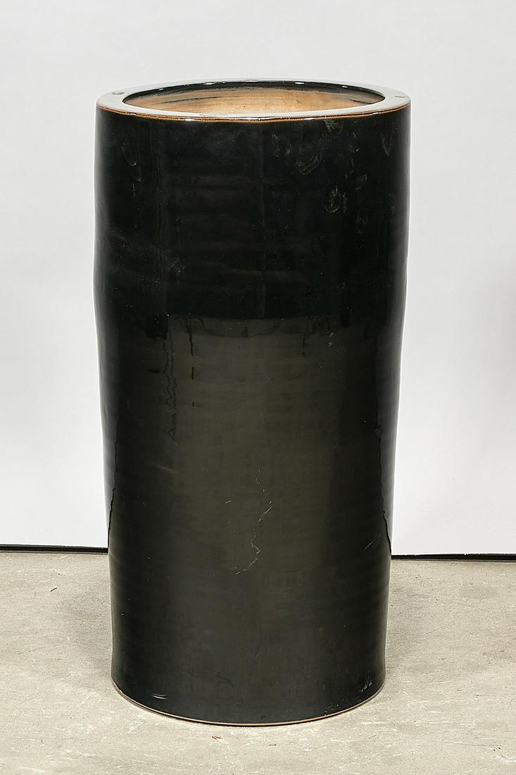 Chinese Black Glazed Porcelain Scroll Stand: Chinese black glazed porcelain scroll stand; 24" x 12" (approx.) Condition: wear, frits, pits, minor loss