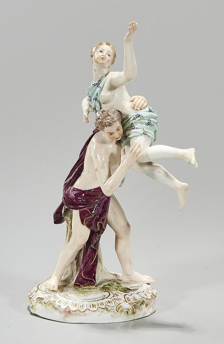 Antique Porcelain with Meissen Mark: Antique porcelain "The Rape of Proserpine"; with Meissen mark to base; 7 1/2" x 4" x 3" (approx.)