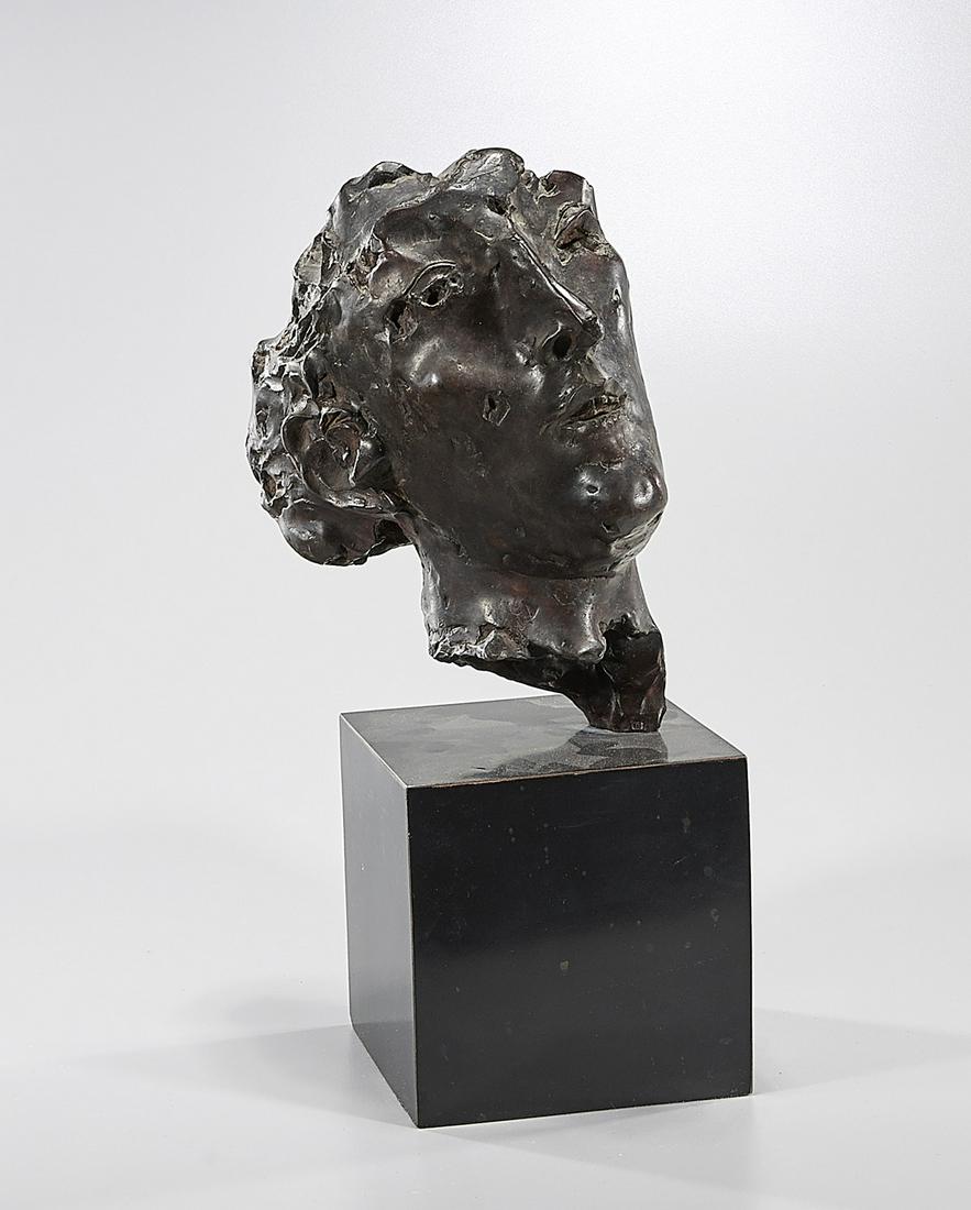 Bronze Head of a Man by Damm: Bronze head, possibly by Hans Georg Damm (German, b. 1930); signed Damm; 16 1/2" x 6 1/4" x 7" (approx.)