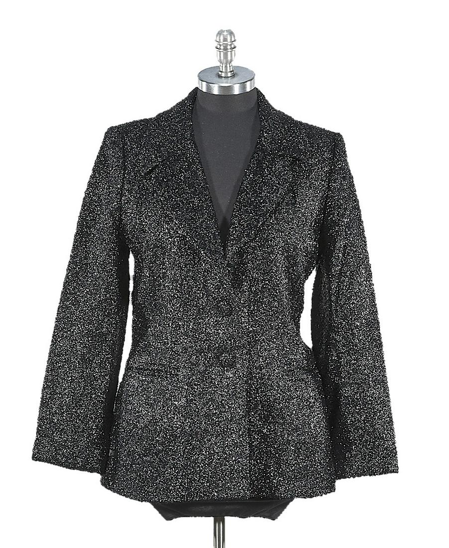 Women's Clothing by Celine Paris: Two Celine Paris women's garments; including evening jacket, size 42- Shoulder: 16", Chest: 19", Waist: 16", Hips: 18", Length (underarm to hem): 17", Sleeve (center back of neck to hem): 27"; and a s