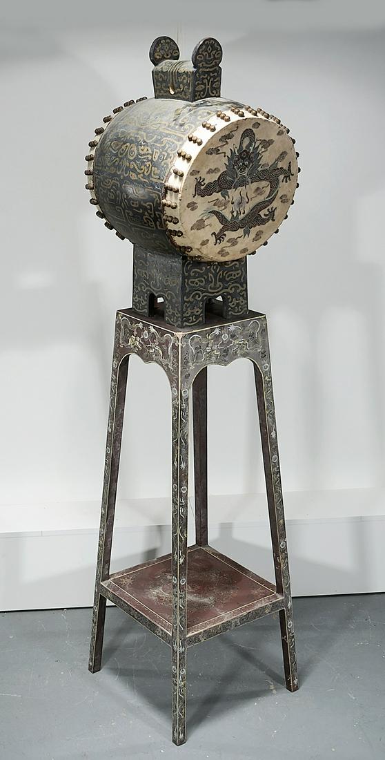 Chinese Painted Wood Drum (1 of 4)