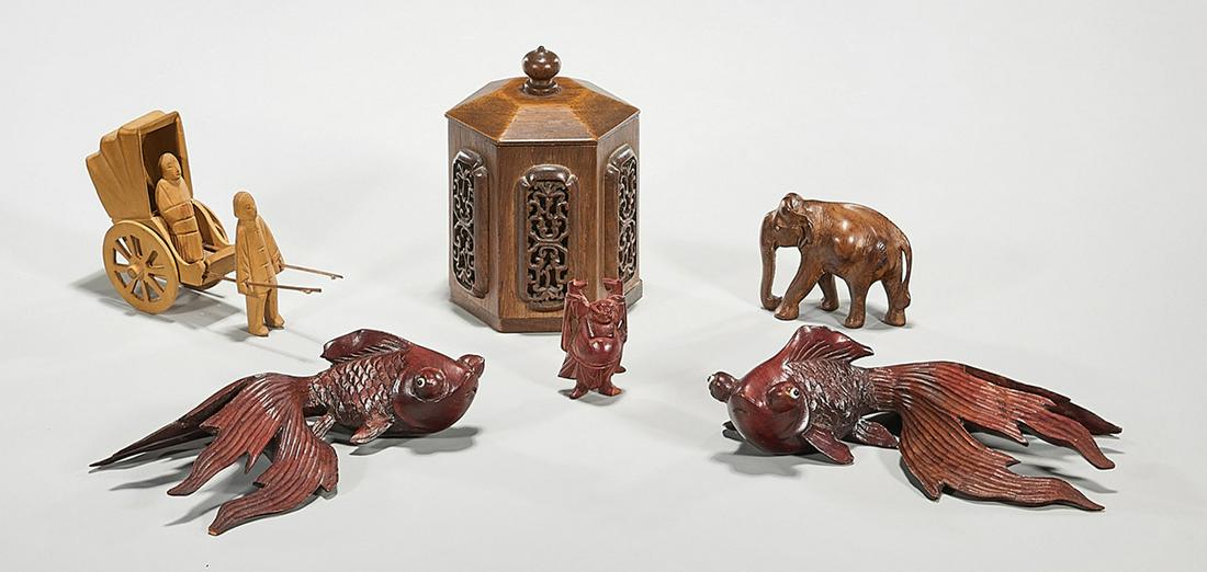 Group of Six Chinese and Japanese Wood Carvings (1 of 6)
