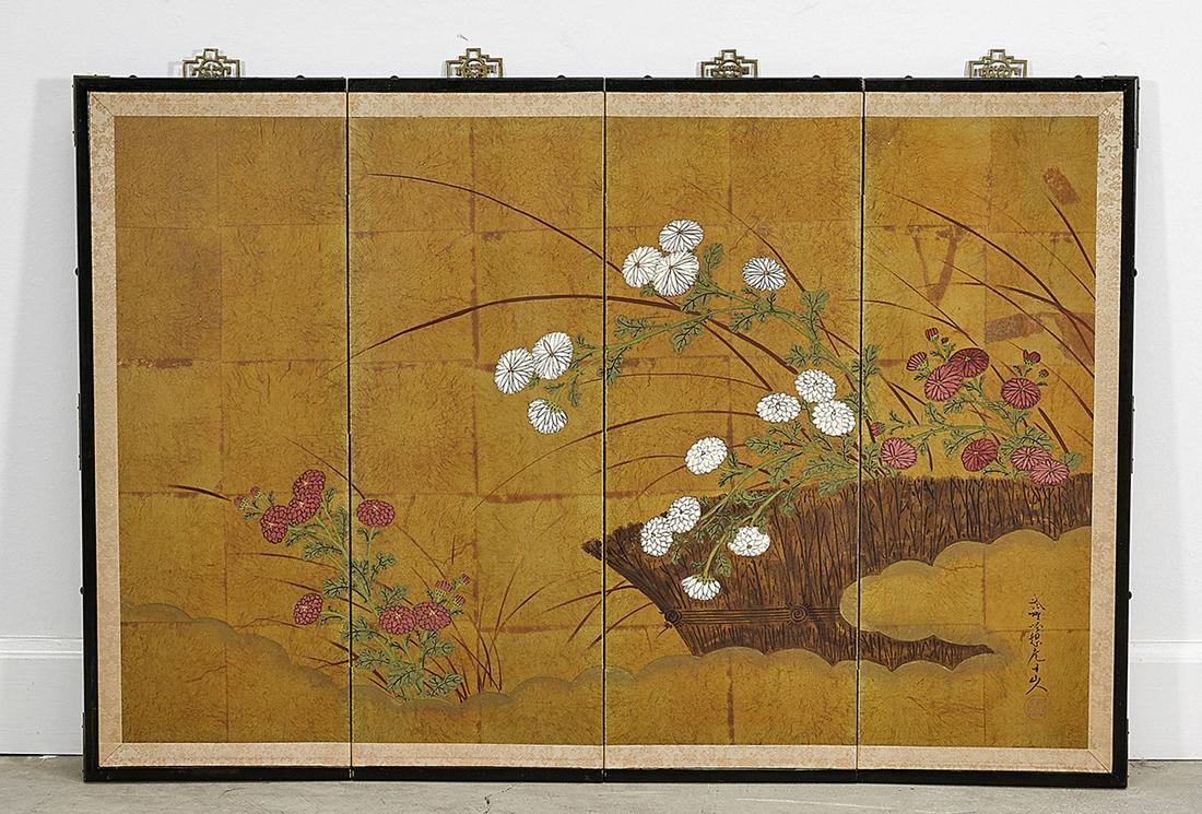 Japanese Painted Four-Panel Screen (1 of 2)