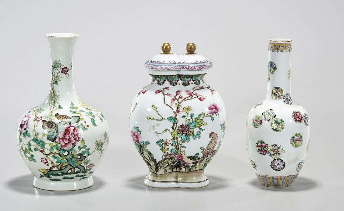 Group of Three Chinese Enameled Porcelain Vases (1 of 9)
