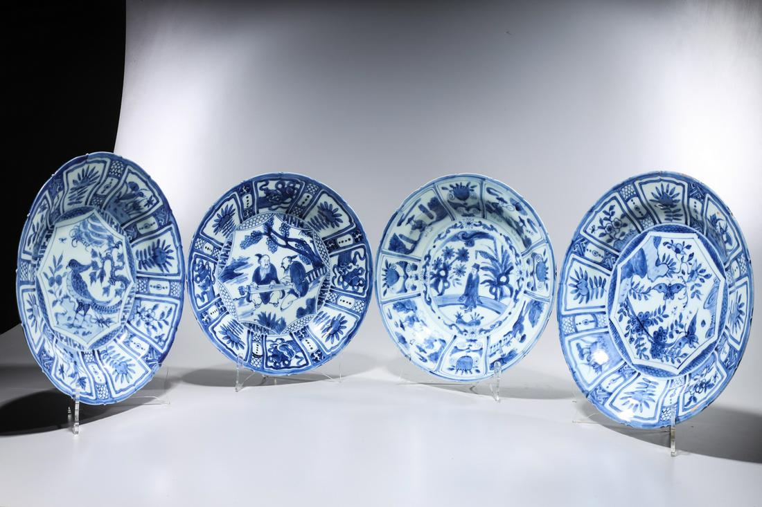 Group of Four Chinese Blue and White Porcelain Plates (1 of 5)