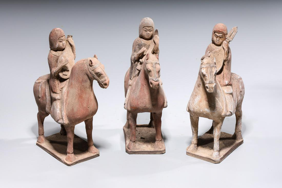Group of Three Chinese Tang-Style Equestrian Pottery (1 of 5)