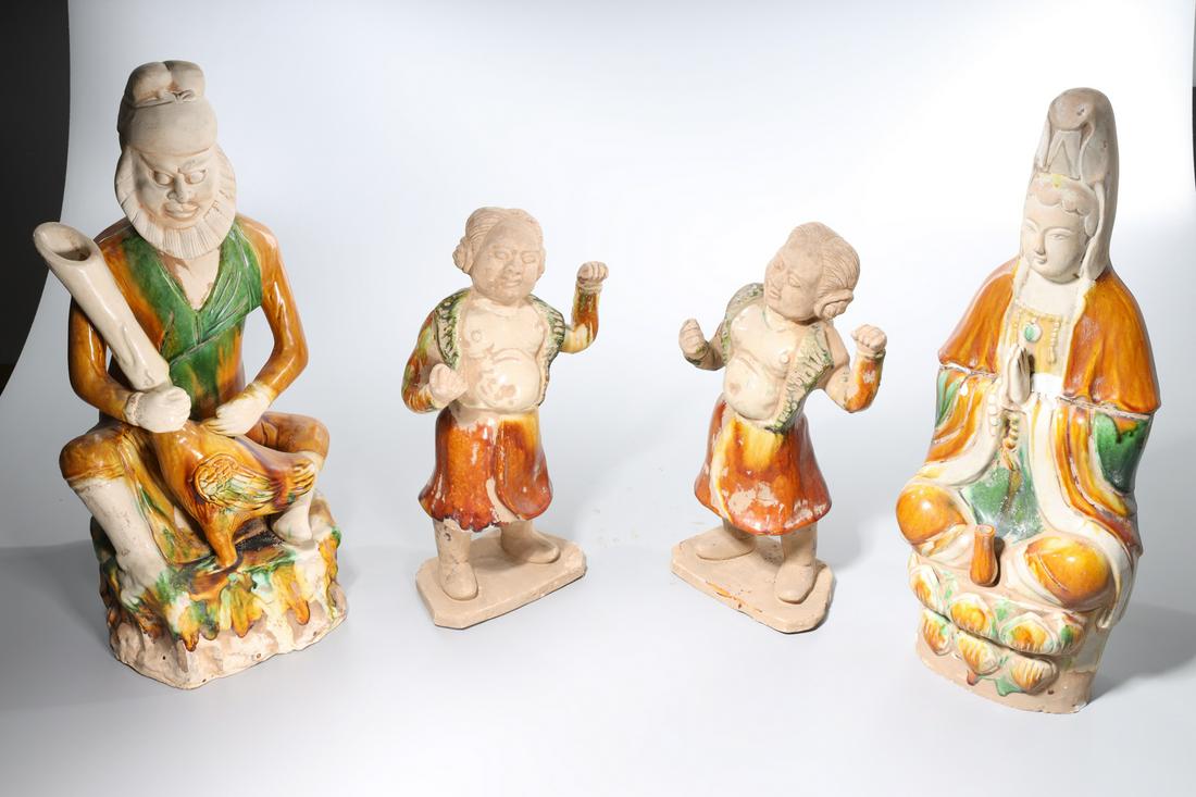 Four Chinese Sancai-Style Glazed Pottery Figures (1 of 6)