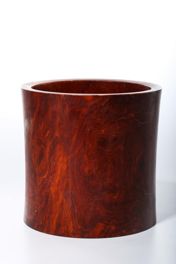 Chinese Hardwood Brush Pot: Chinese hardwood brush pot; 8 1/2" x 8 1/2" (approx.)