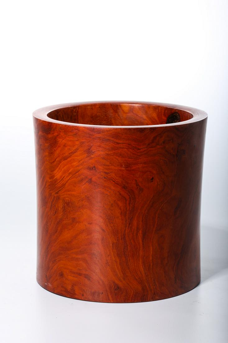 Chinese Hardwood Brush Pot: Chinese hardwood brush pot; 9" x 9" (approx.)