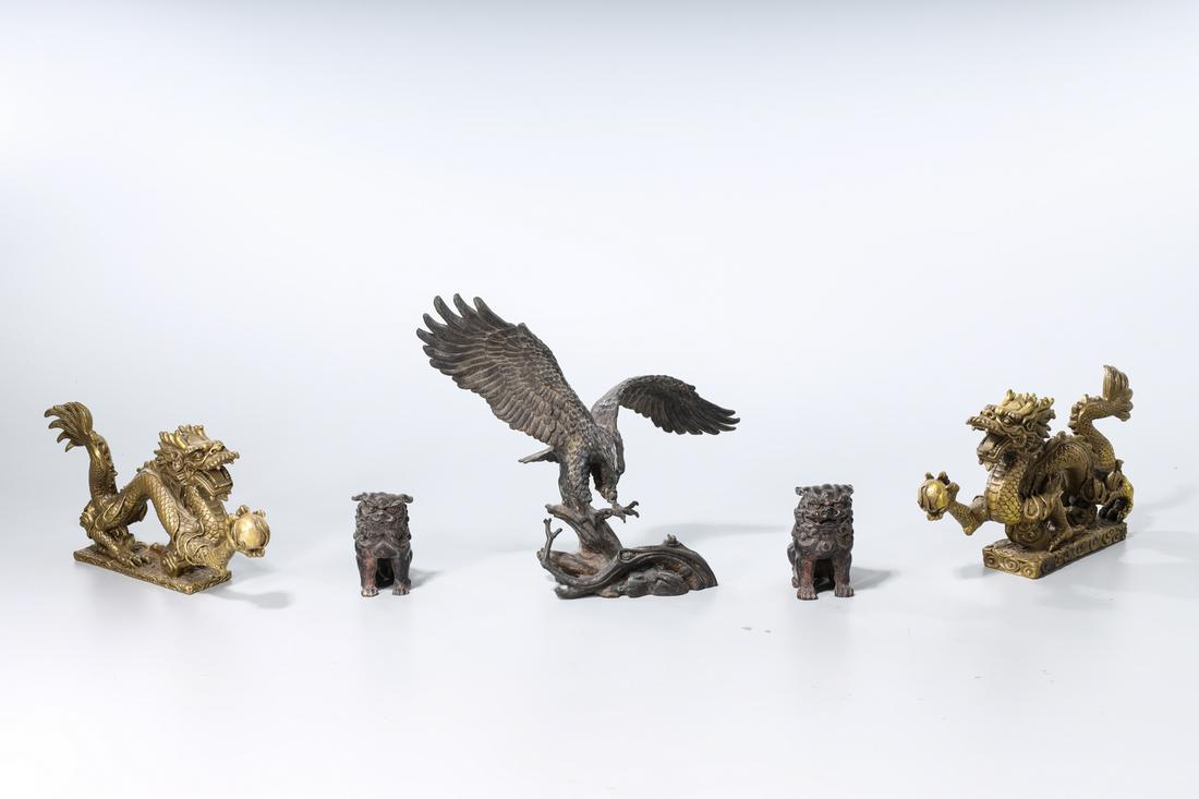 Group of Five Chinese Metal Sculptures (1 of 7)