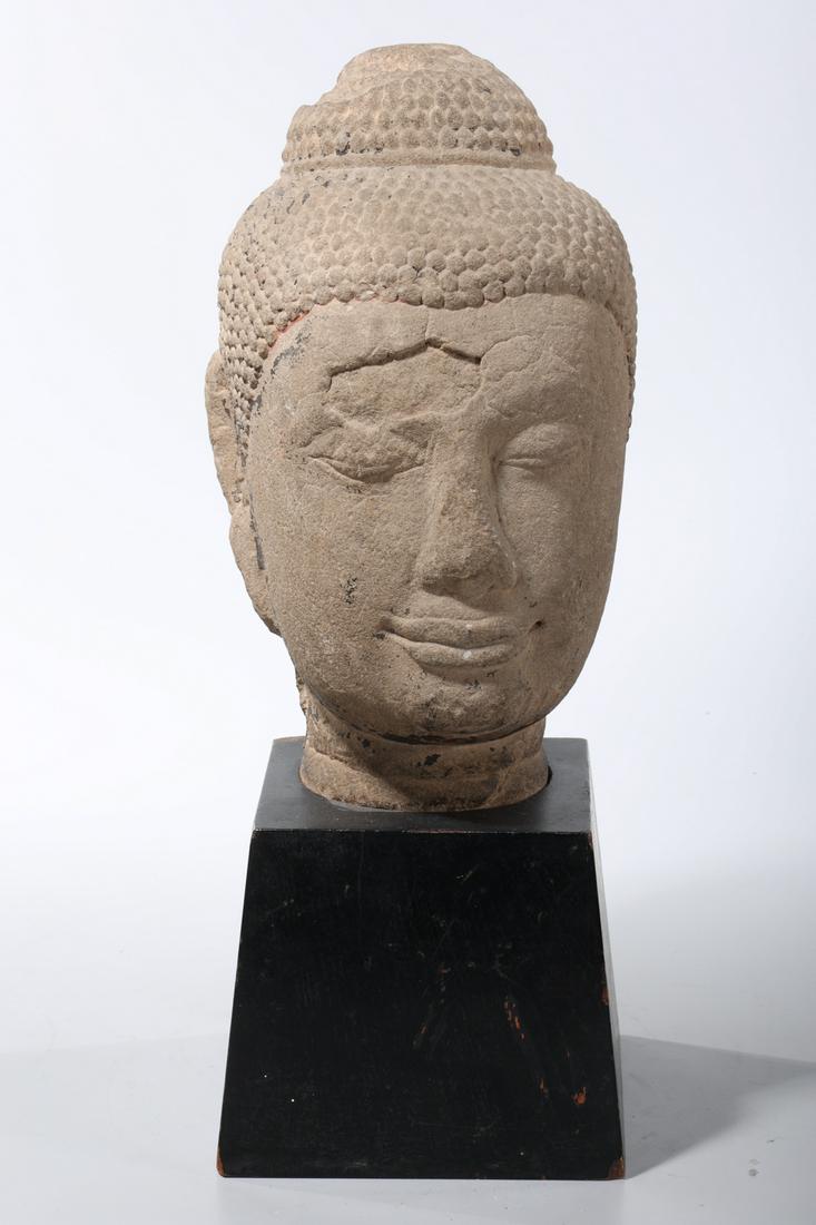Antique Khmer Sandstone Carved Head of Buddha (1 of 7)