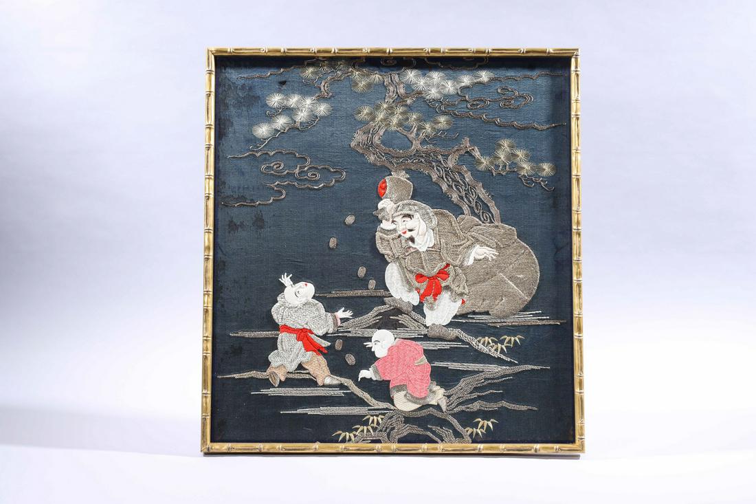 Antique Japanese Meiji Period Framed Obi (1 of 2)