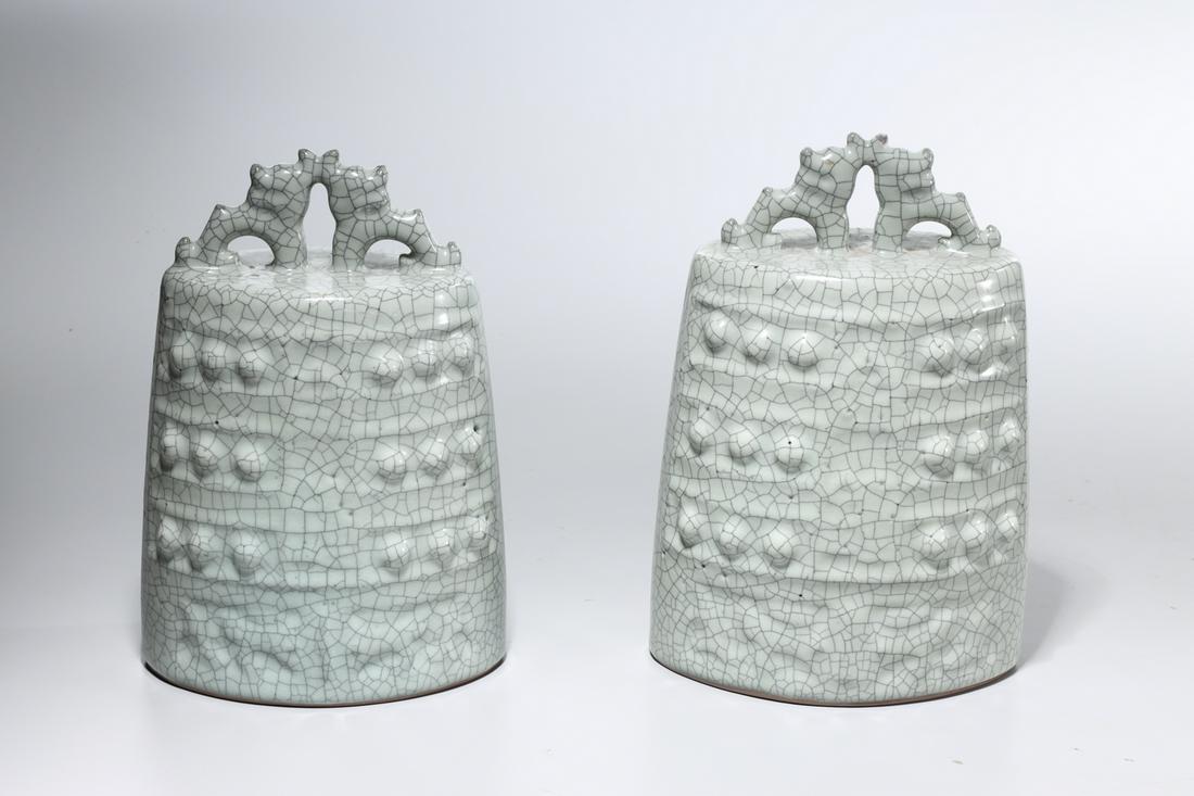 Pair Chinese Crackle Glazed Porcelain Bells (1 of 6)