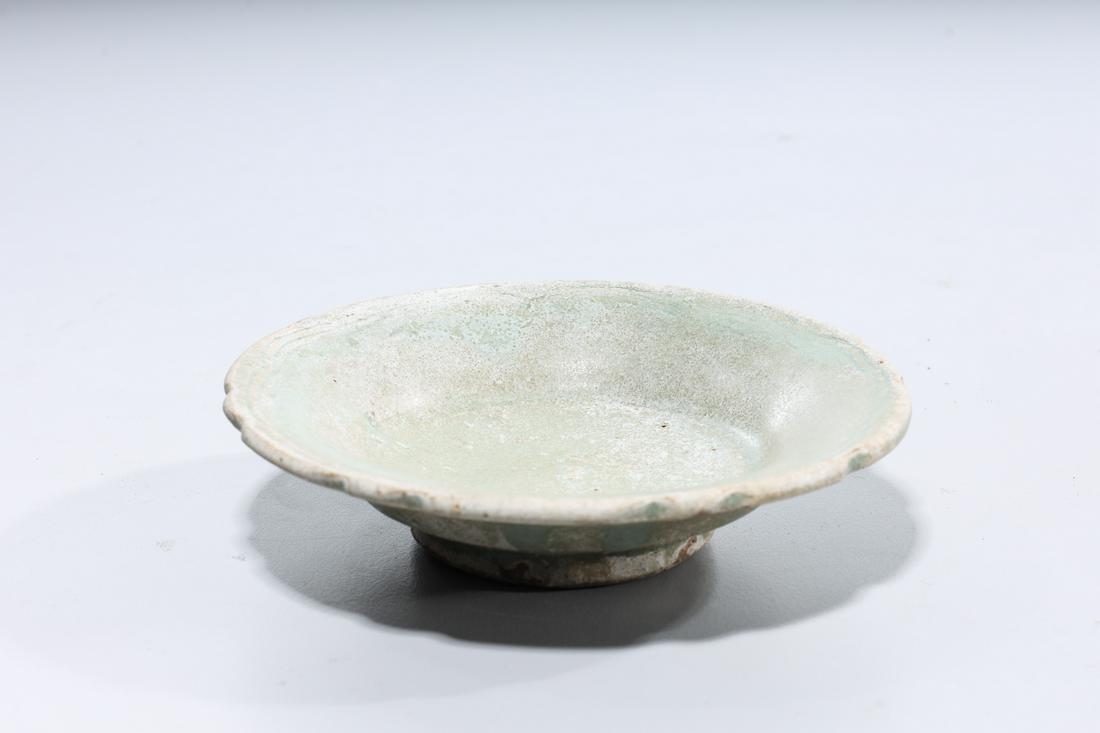 Korean Celadon Saucer: Korean celadon porcelain saucer; D: 4 5/8" (approx.)