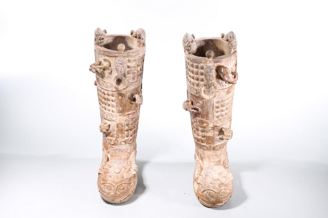Pair Chinese Archaistic Stone Tomb Figure Boots (1 of 9)