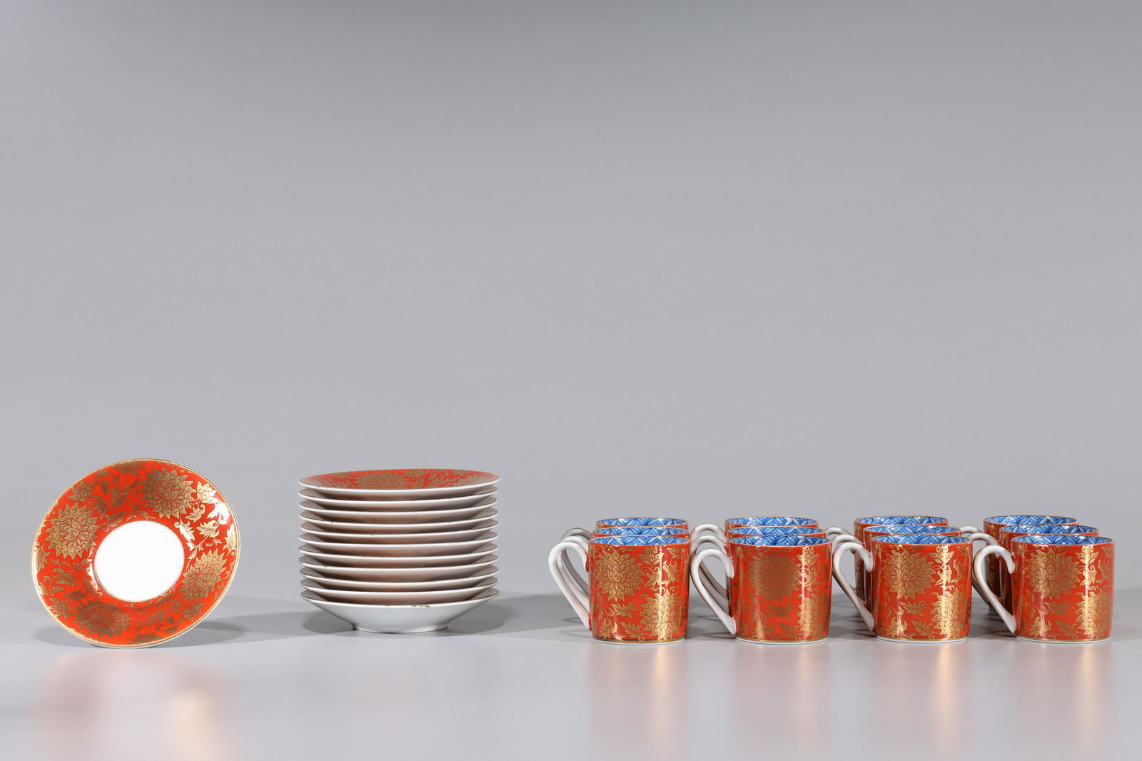 Twelve Enameled Porcelain Japanese Tea Cups and Saucers (1 of 7)