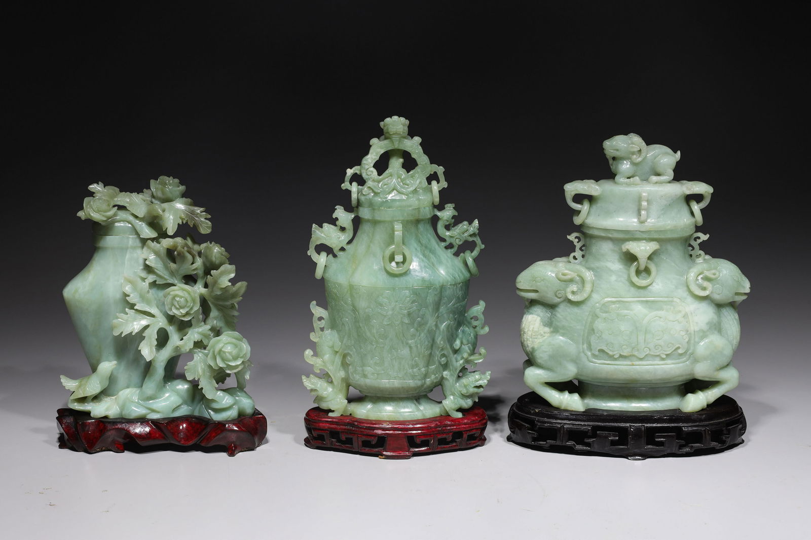Group of Three Chinese Carved Hardstone Covered Vases (1 of 10)