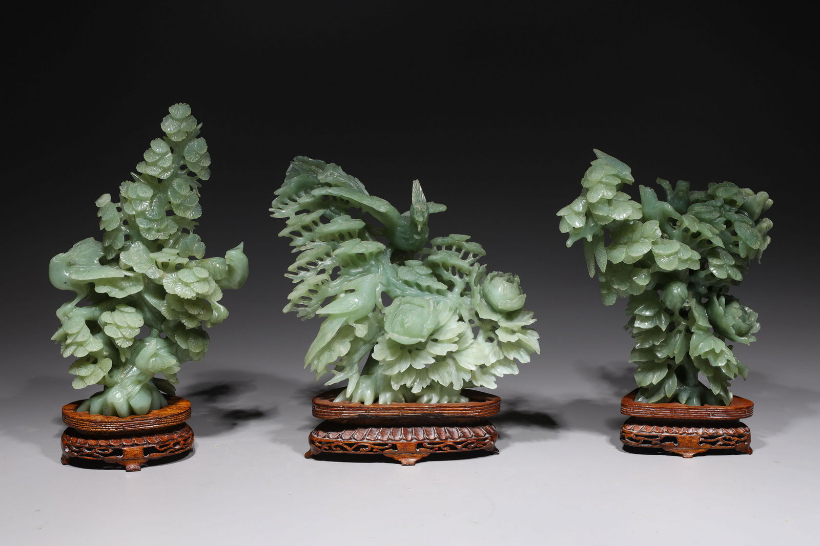 Three Chinese Carved Hardstone Bird Groupings (1 of 9)