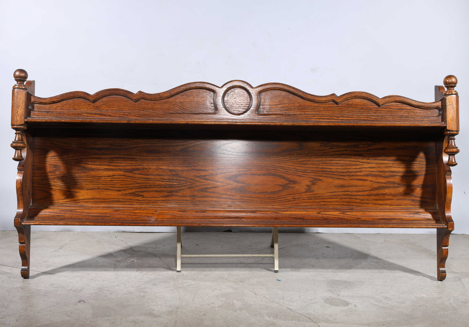 Floating Wooden Wall Shelf: Floating wooden wall shelf; overall good condition, minor wear, minor chips; H 30" x W 8" x L 65" (approx.)