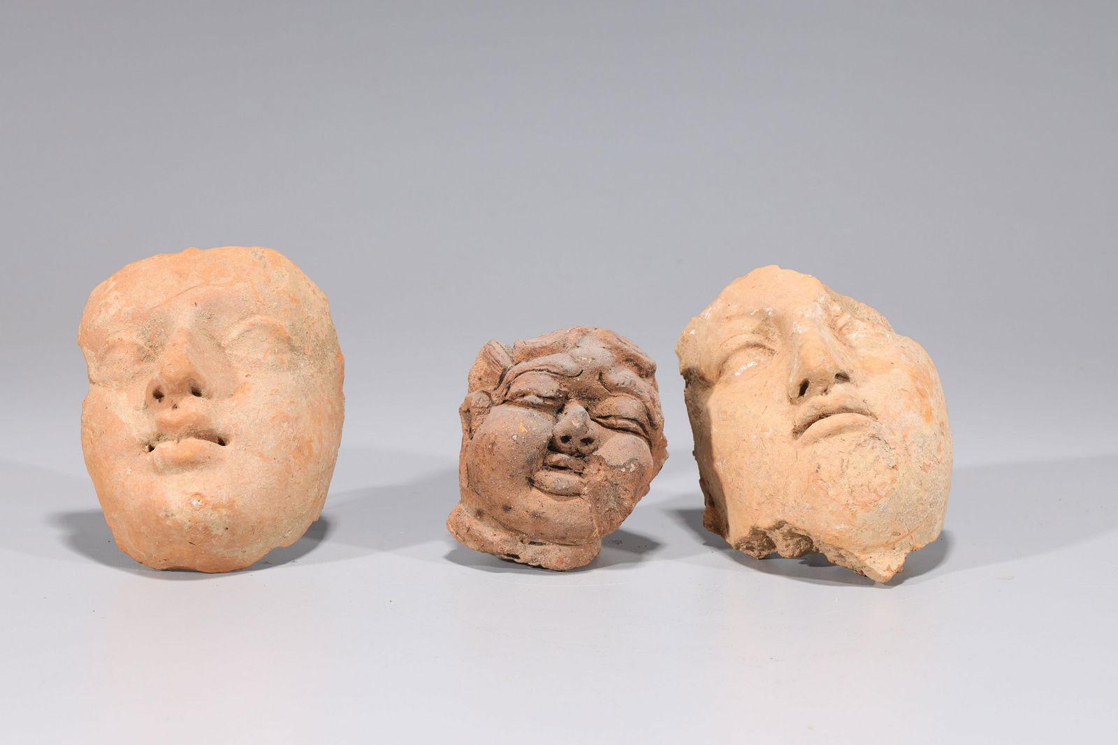 Group of Three Antique Indian Terra Cotta Heads (1 of 5)