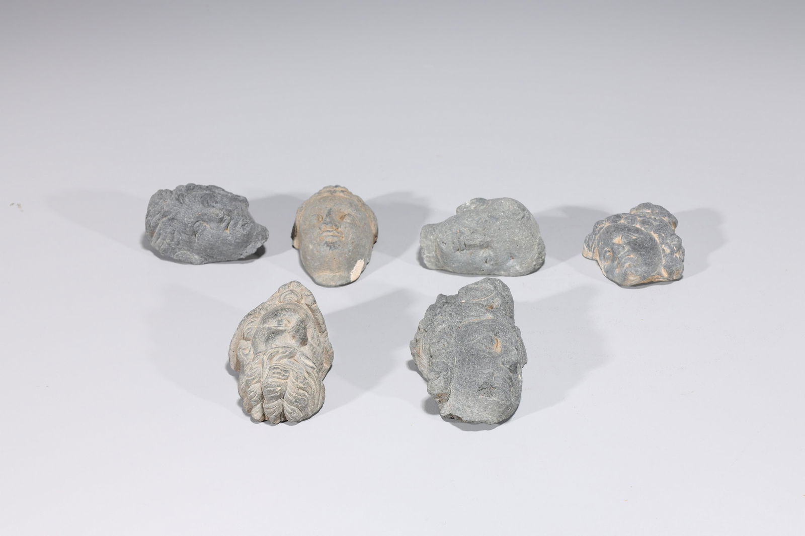 Group of Six Gandharan Schist Heads (1 of 4)