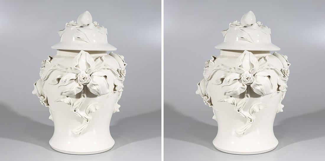 Pair of Large Chinese Blanc de Chine Covered Jars (1 of 9)