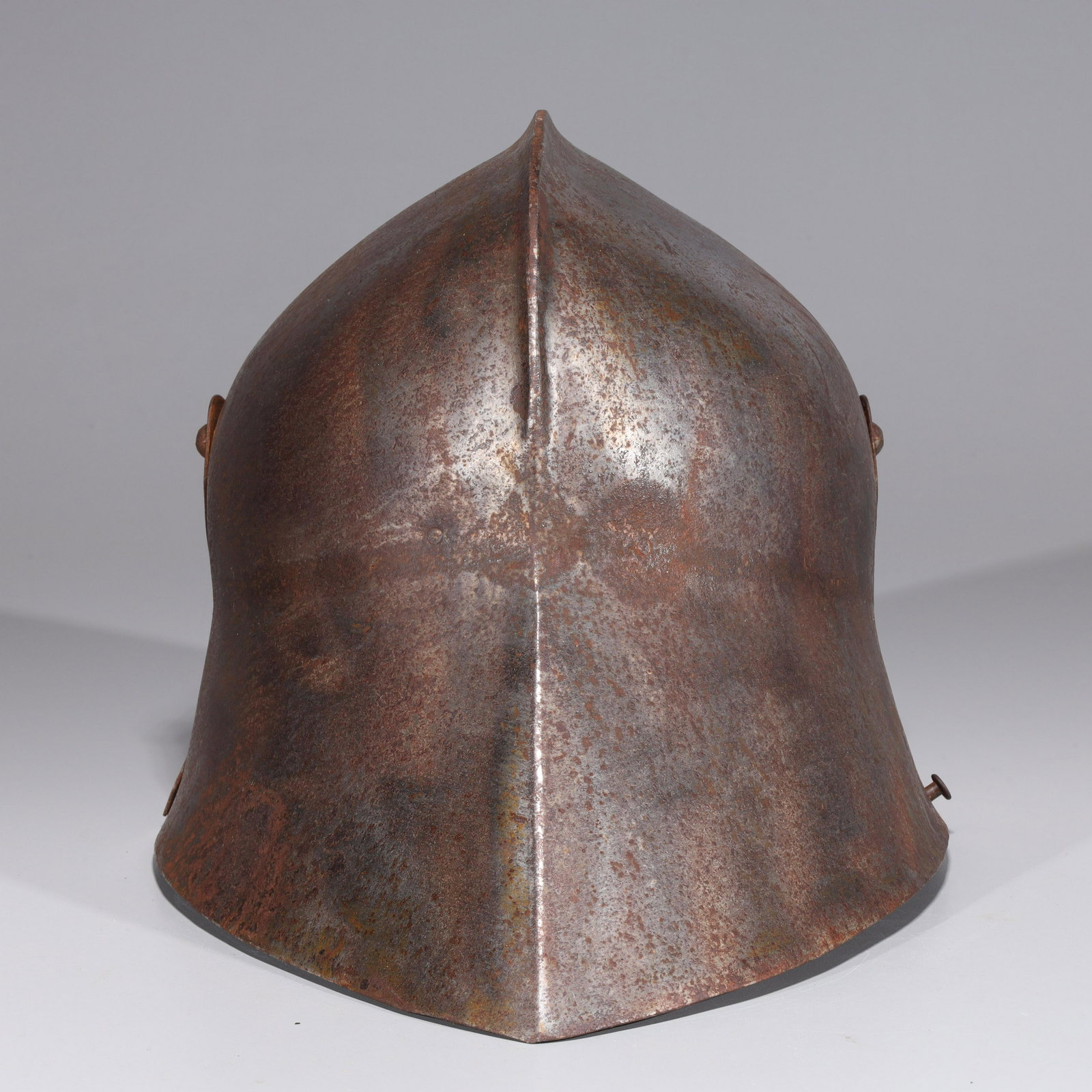 Gothic Style Sallet: 20th-century large sallet of the late Gothic style; some wear, some rusting; H 9 3/4" x L 13 1/4" x W 9 1/2" (approx.)