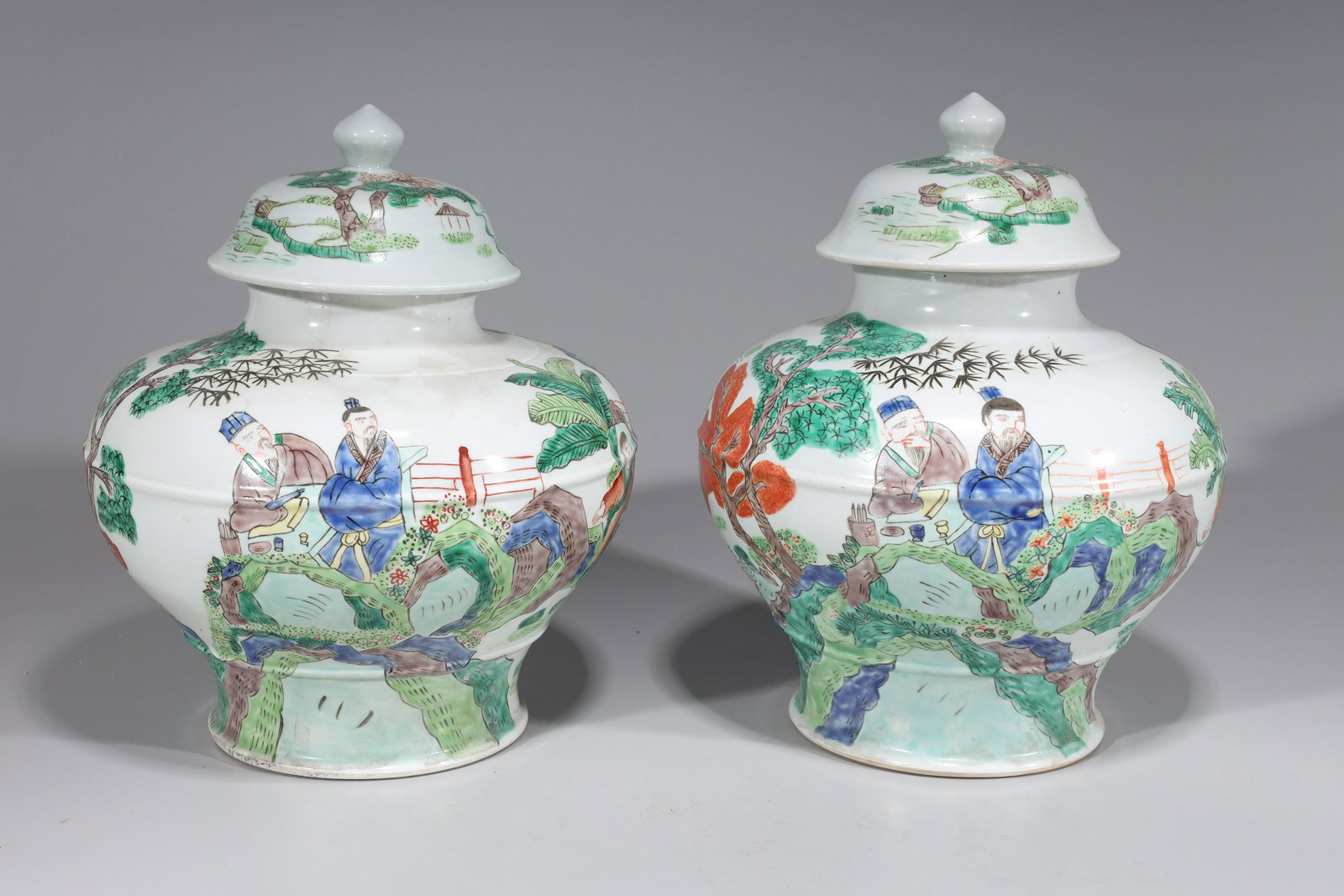 Pair Chinese Famille Verte Porcelain Covered Vases (1 of 10)