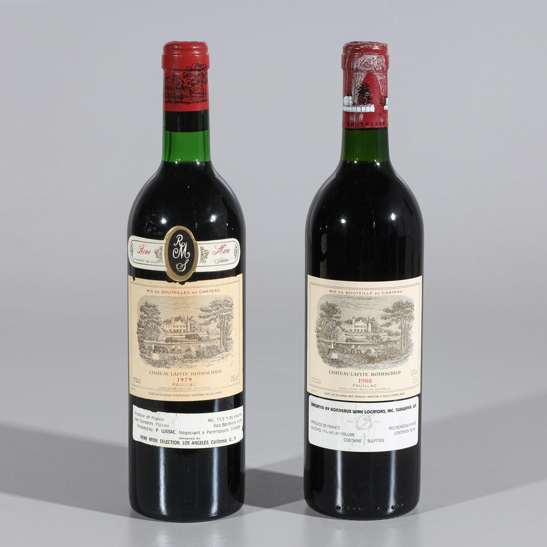 Two Bottles of Chateau Lafite Rotshchild: Two bottles of Chateau Lafite Rotshchild including one 1979 red bordeux, and one 1988 red bordeux; 750 ML Provenance:Private Sherman Oaks, CA collection
