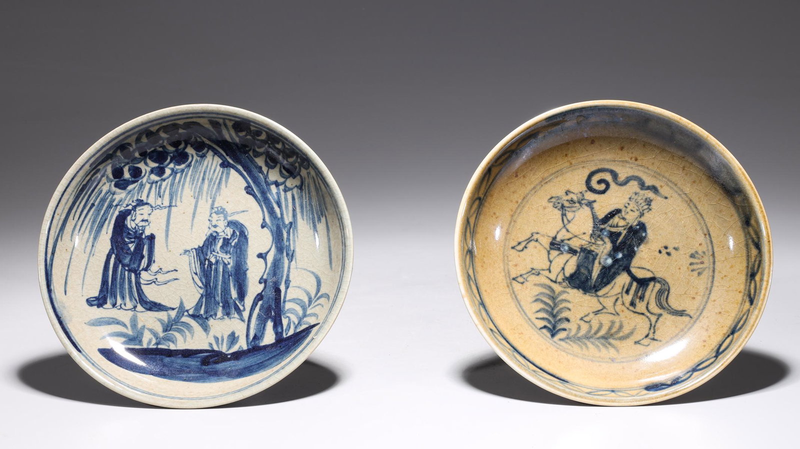 Two Chinese Blue & Brown Glazed Porcelain Dishes (1 of 5)