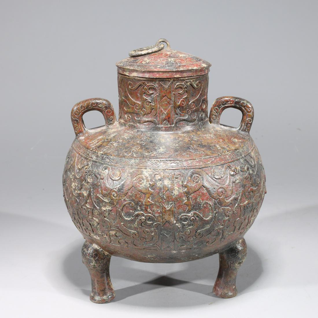 Chinese Archaistic Bronze Covered Tripod Censer (1 of 8)