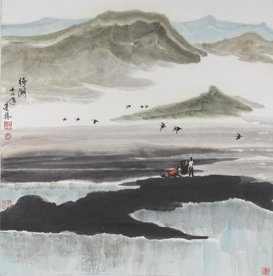 Chinese Ink & Color on Paper Painting mounted as Scroll (1 of 3)