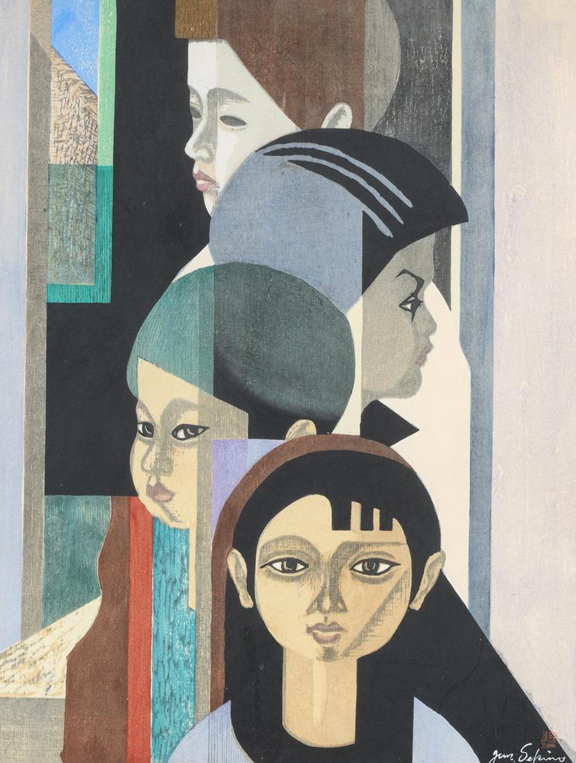 Framed Japanese Woodblock Print by Junichiro Sukino (1 of 5)