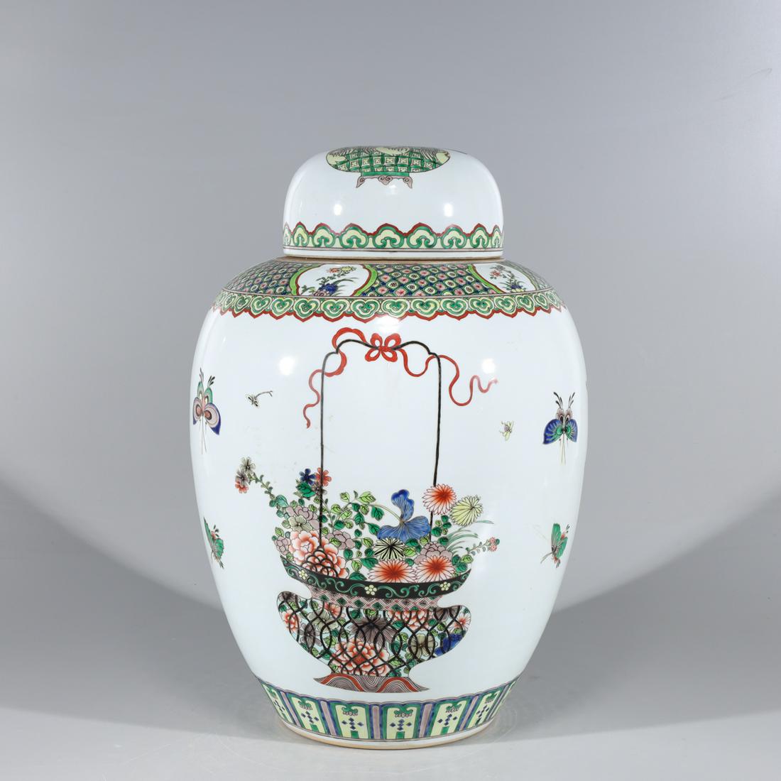Large Chinese Famille Verte Enameled Porcelain Covered (1 of 9)