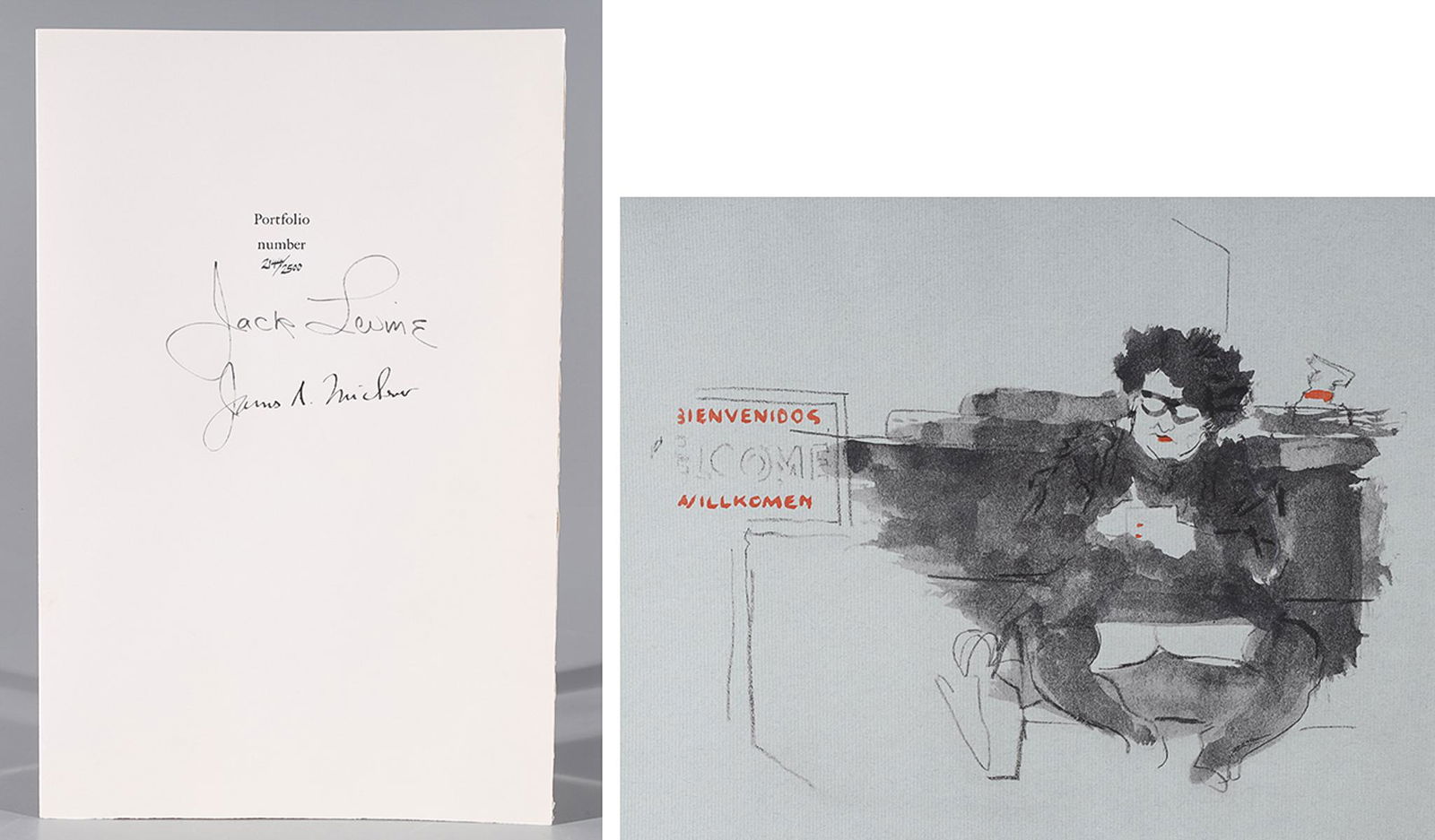 Facing East by Jack Levine & James A. Michener: Portfolio entitled Facing East by Jack Levine and James A. Michener, numbered 2144/2500; as-is condition; 20 1/4" x 13 1/2" x 2" (approx.)Provenance: Private Ventura, CA collection