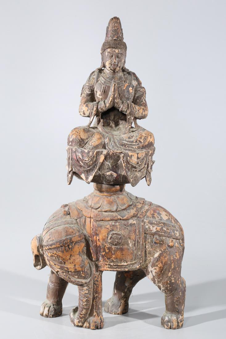 Antique Chinese Carved Wood Guanyin Atop Elephant (1 of 9)