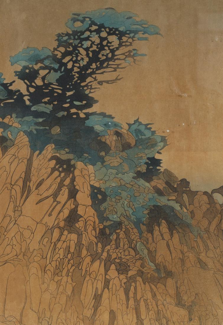 Bertha Lum (1869-1954, Iowa, USA): Color woodcut on paper by Bertha Lum, unknown title, pencil signed lower right; framed; heavy toning; in frame H 24" x W 17 1/2", H 15 1/2 x W 10 1/2