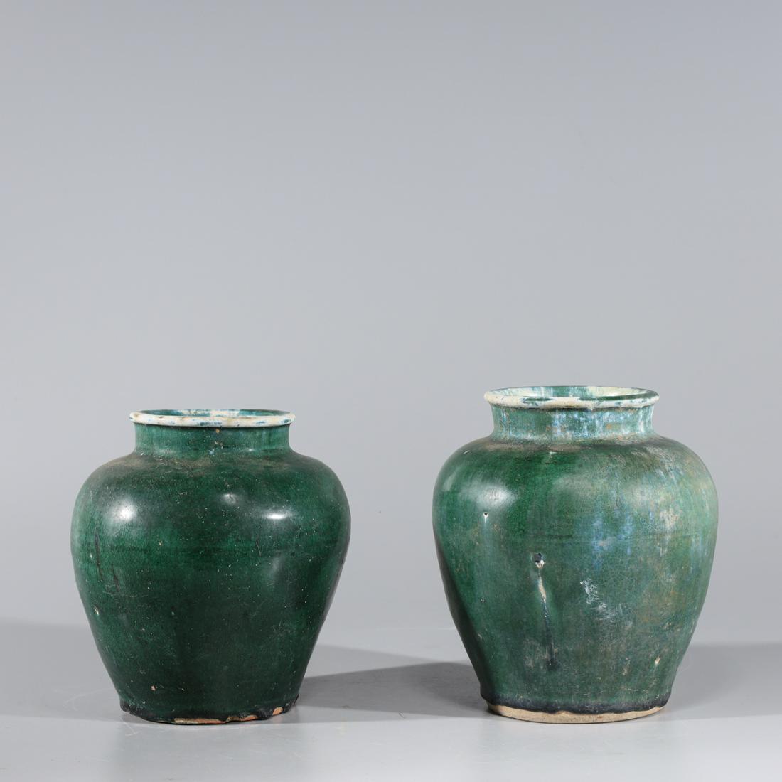 Two Chinese Early Style Green Glazed Ceramic Jars (1 of 6)