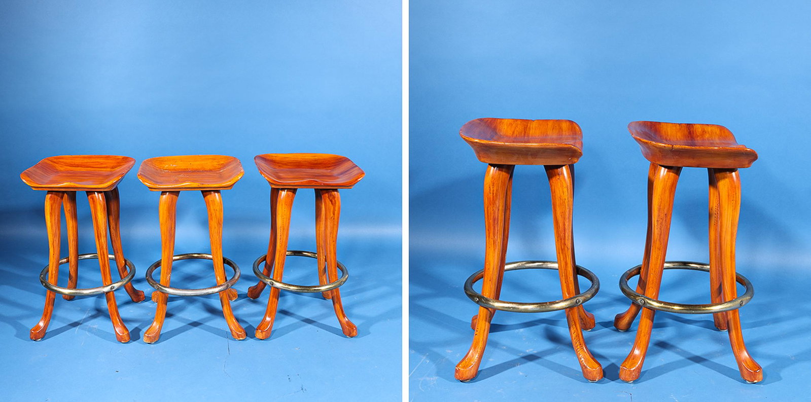 Group of Six American Bar Stools: Group of six wood and metal American bar stools, first half of the 20th century; some wear, surface scratches and chips to wood; H 25 3/4" x W 15 1/2 x D 14 1/2" (approx.) Provenance: Private Collecti