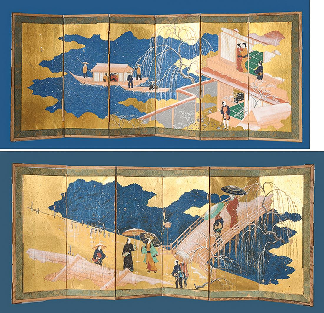 Pair of Antique Japanese Six-Panel Folding Screens (1 of 10)