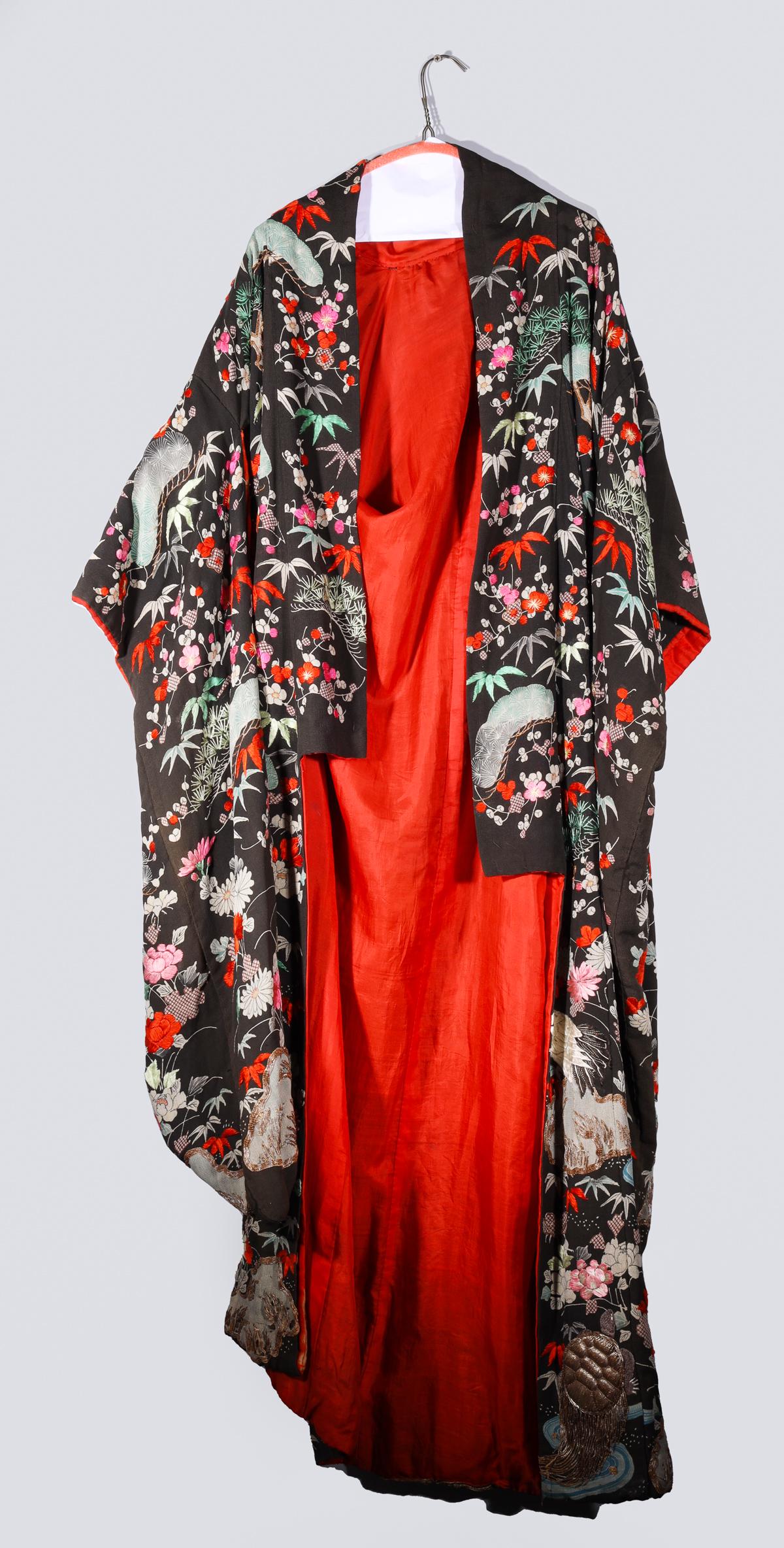 Antique Silk Large Japanese Kimono with Silver Thread (1 of 7)