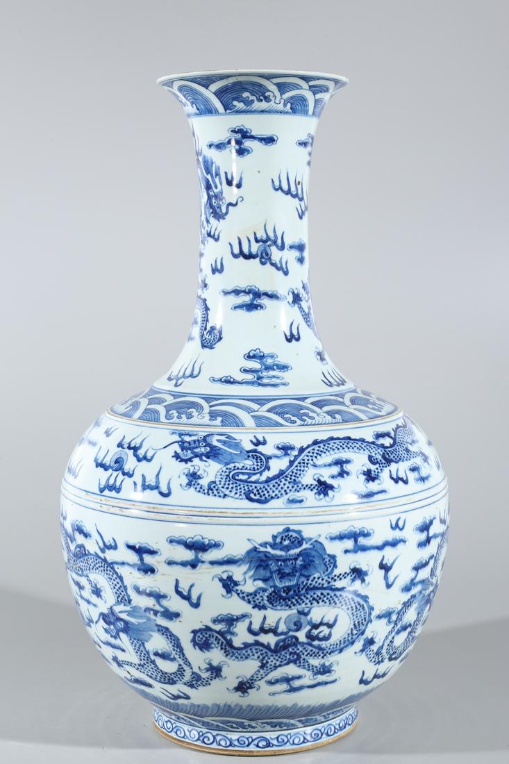 Large Chinese Blue & White Porcelain Dragon Vase (1 of 8)