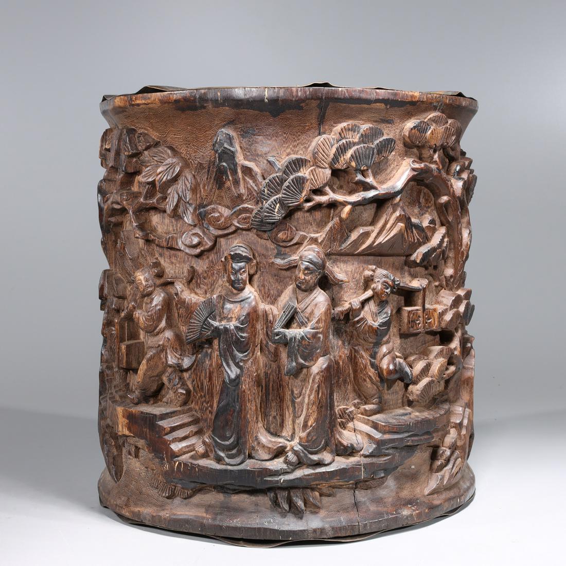Large & Elaborate Chinese Wooden Brush Pot (1 of 7)