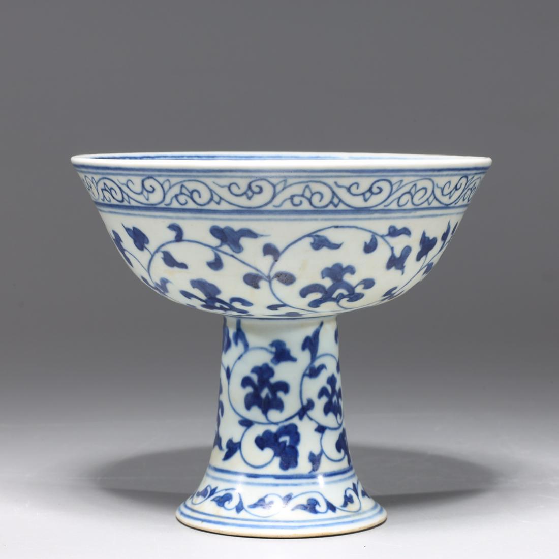 Chinese Blue & White Porcelain Stem Cup (1 of 6)