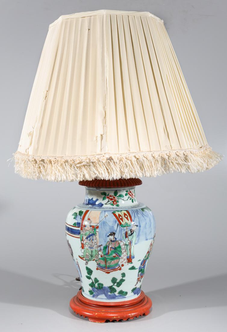Chinese Famille Verte Enameled Porcelain Vase mounted as Lamp (1 of 6)