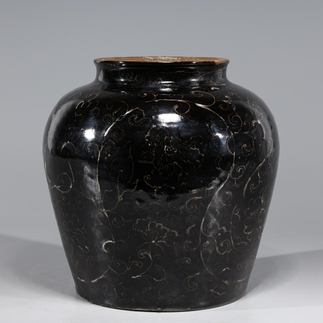 Chinese Black Glazed Floral Ceramic Vase (1 of 5)