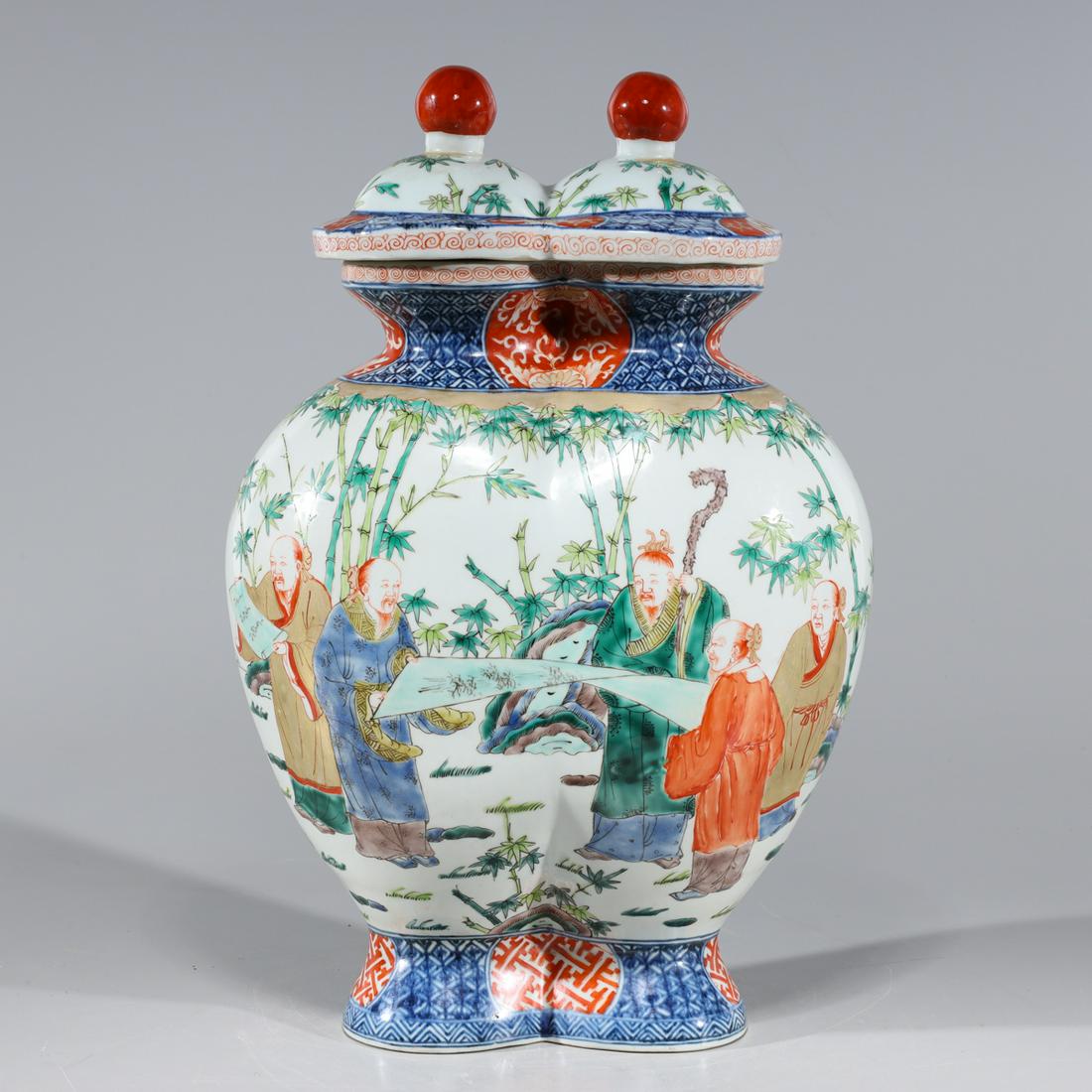 Chinese Enameled Porcelain Double Vase (1 of 9)