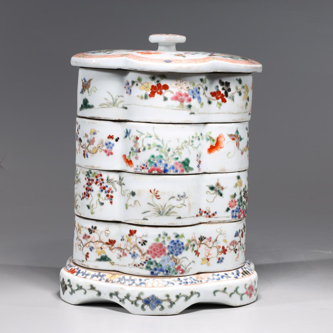 Chinese Famille Rose Enameled Porcelain Stacking Boxes (1 of 6)